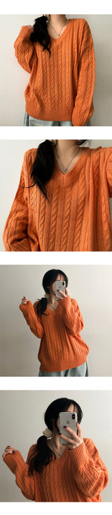 Tied V-neck twisted knitwear