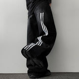 Port 3 trackline washed denim wide pants