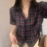 side-line short-sleeved checkered blouse nb