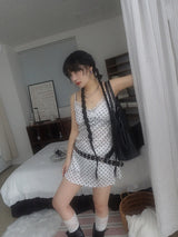 SATIN DOT LACE BUSTIER MINI DRESS (WHITE, BLACK 2COLORS!)