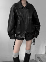 (unisex) Panel Deep Two-Way Leather Jacket