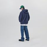 LEATHER APPLIQUE GRAPHIC HOODIE
 - NAVY
