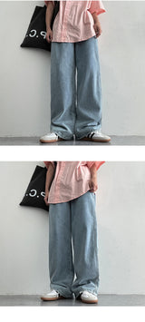 [M–2XL] Mutto Back Banding One-Tuck Wide Denim Pants (4 colors)