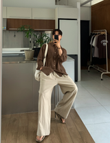 Cool Pin Tuck Linen Wide Pants