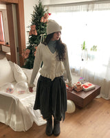 [wool 20%] ティールストライプタイミディスカート