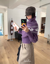 Purple Snow Turtleneck Cropped Knitwear