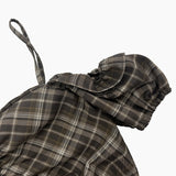 ONE-SHOULDER SHIRRING BLOUSE_CHECK BROWN