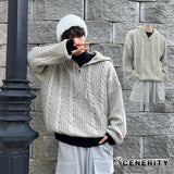 Noel Knit Hoodie Half Zip Up (Beige)