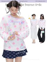 BETWEENAND "Berry Holiday" サマーカラーブロックサンプロテクトルーズ長袖Tシャツ