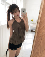Pair Shirred Strap Halter Top