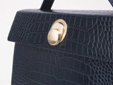 LAZEL CROC flap tote leather bag / Wani Navy