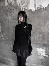 diagonal cut-out half neck T