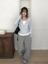 Hoan Lace Sleeveless Shirring Hood Zip-Up