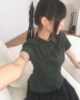 Deepen Embossing Linkle Collar Short-Sleeved Shirt
