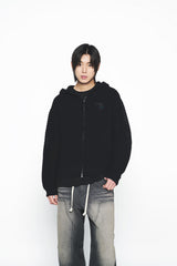 25SS SOLIED KNIT HOODIE ZIP UP BLACK