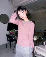 (3color) Shirring Layered Long Sleeve Tee