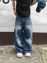 Wavy Cat Washed Distressed Denim Pants