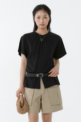 SHIRRED ROUND TOP_BLACK