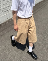 ワイドコットンプリーツバミューダショーツ ベージュ