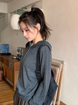 Kidu Color Matching Frill Hood Knit