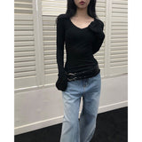 Back Slit V-neck T