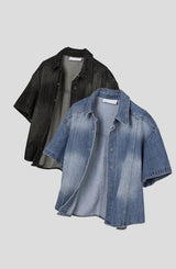 [MUSCLE FIT] Crop denim shirts(2color)