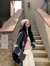 Bow Wide Hooded Knitwear Zip-Up Cardigan