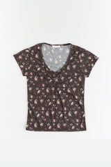 Flower Sheer Button T-shirt