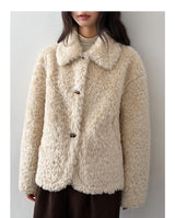 Cozy Flip-collar Fleece Short Jacket (Mitten Set)
