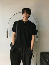 [A-T0138] ワッフルヘンリーネッククロップ半袖Tシャツ (5色)