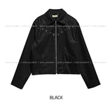 Dutch rivet semi-crop leather jacket
