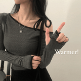 [Slim fit!/Fleece-lined+Warmer] ザムーンストライプリボンワンオフウォーマーTシャツ