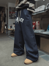 レタリングデニムワイドバンディングパンツ