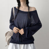 Unbalanced Shoulder Linen Long-Sleeved Knitwear T (4 colors) 