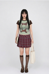 DOUBLE BUCKLE PLAID CHECK PLEATS SKIRT (2COLORS!)