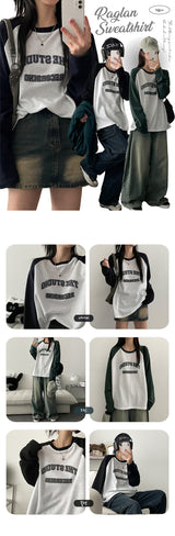 Brick coloration raglan long-sleeved shirt