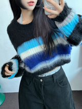 STRIPE CROPPED ANGORA KNIT 🩷🤎🩵🩶2COLOR
