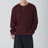 DIAGONAL WAFFLE HENLEY NECK