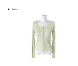 Iton Frill Ribbed See-Through Cardigan