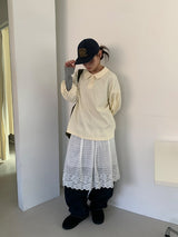 Cucar Lace Layered Banding Midi Skirt