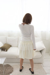 Crinkle Vintage Deep U-Neck Long Sleeve Top