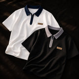 Day Coloring Collar Patch Semi-Zipup Short Sleeve (2 colors)