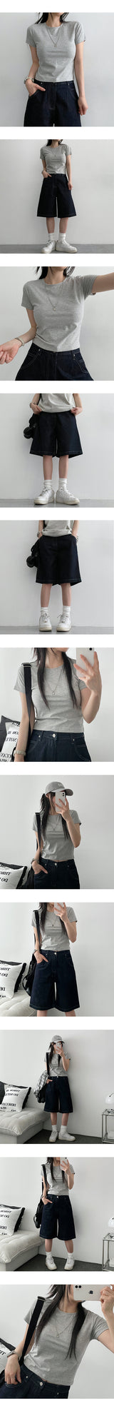 Buttle モダール無地クロップド半袖Tシャツ