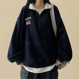 American Flag Coloring Fleece Semi-Zipup Anorak Sweatshirt