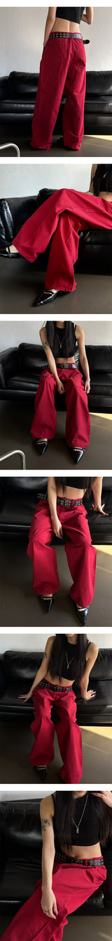 [Unisex] レッドコットンワイドパンツ
