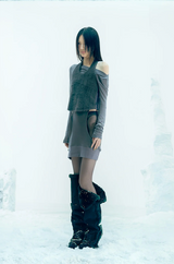 Asym Shearling Wedge Boot / Black