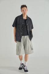 LOGO POINT NYLON CARGO HALF PANTS - LIGHT GRAY