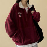 American Flag Coloring Fleece Semi-Zipup Anorak Sweatshirt