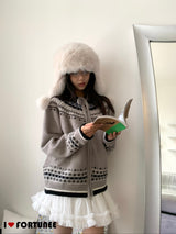 Jacquard Isle Hooded Knitwear Zip-Up Cardigan