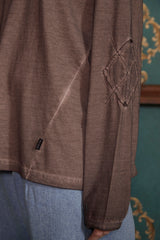 DYED ARGYLE LONG SLEEVE T SHIRT / BROWN